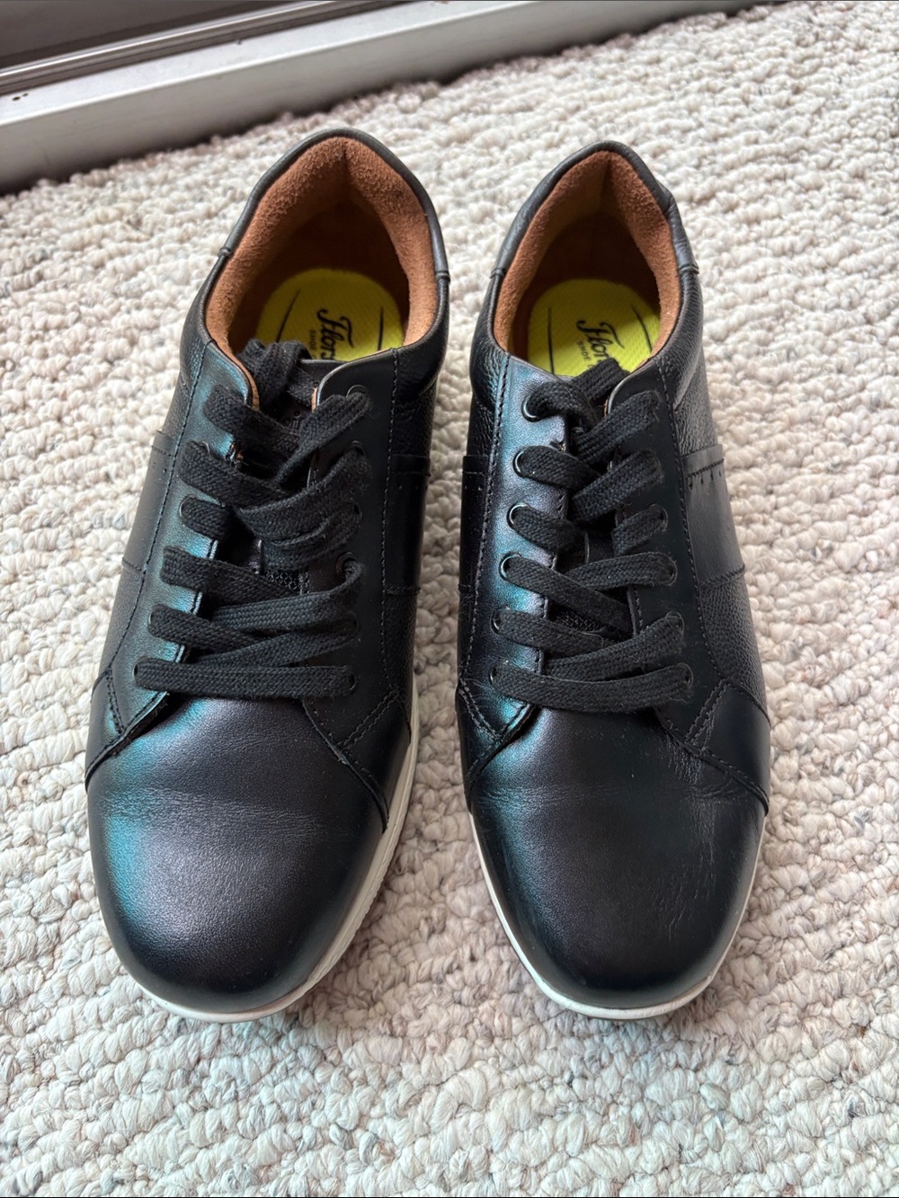 Florsheim Kids Black Leather Sneakers with White Sole